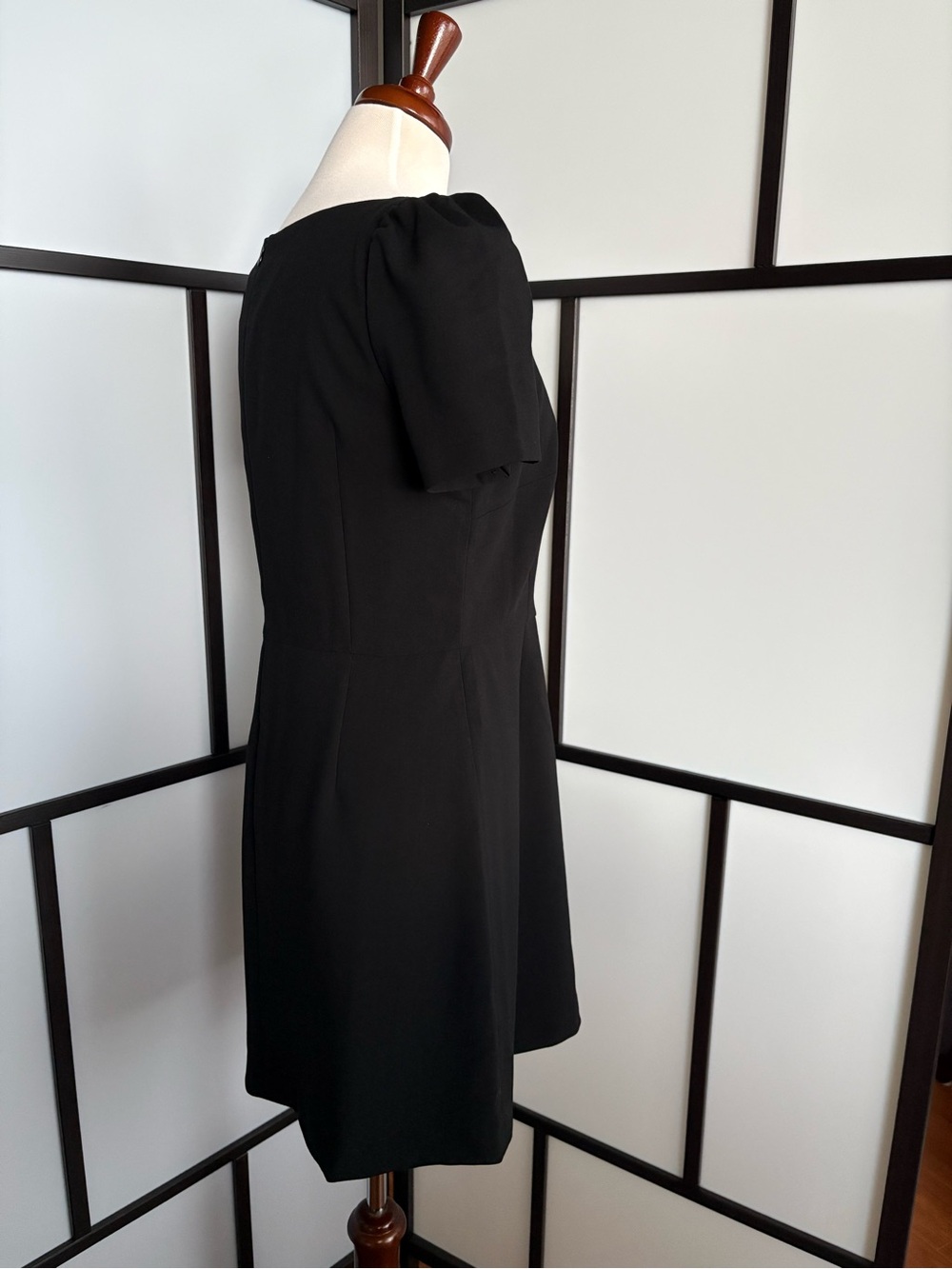 French Connection Black Puff Sleeve Mini Dress NWT Size 10 Classic Square Neck - Picture 4 of 14